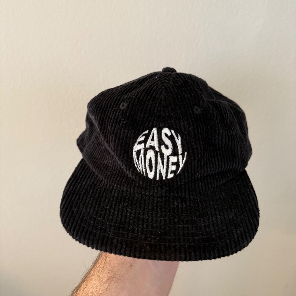 Easy Money‎ Corduroy Baseball Cap Black Embroidered Logo Adjustable Strap
